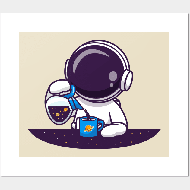 Cute Astronaut Pouring Space Tea Cartoon Wall Art by Catalyst Labs